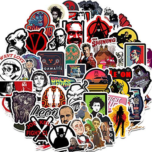 Affoto Classic Movies Stickers (50 PCS), Gift for Children Teens Adults, Waterproof Vinyl PVC, Multicolor Cartoon Stickers for Laptop, Water Bottle, Skateboard