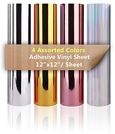 Heinaroman 4 Pezzi Fogli Adesivi in Vinile Metallizzato - 4 Colori Permanente Fogli di Vinile Autoadesivo 30,5x30,5cm (Metallo Oro, Argento, Oro Rosa, Argento Olografico)