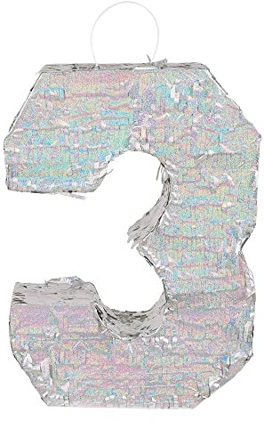Boland - Zahlen Pinata, Größe 40 x 28 x 8 cm, holografische Ziffer, Nummer, Silber, Jubiläum, Geburtstag, Dekoration, Party-Spiel