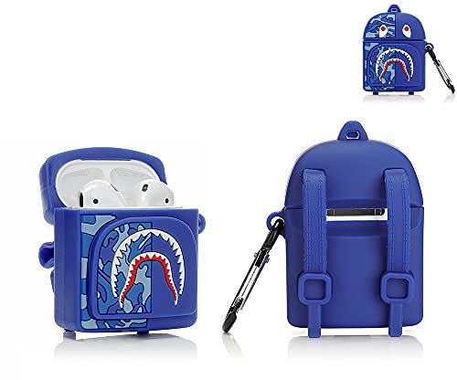 Derhom - Custodia Protettiva in Silicone per Airpods Apple 1 e 2 [Borsa Serie] (Blue Shark)