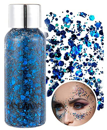 KöRper Glitzer Gel Liquid Face Body Festival Mermaid Sequins Chunky Glitter Gesicht Haar Make-up Long Lasting Sparkling Mit 1 LöFfel Blau