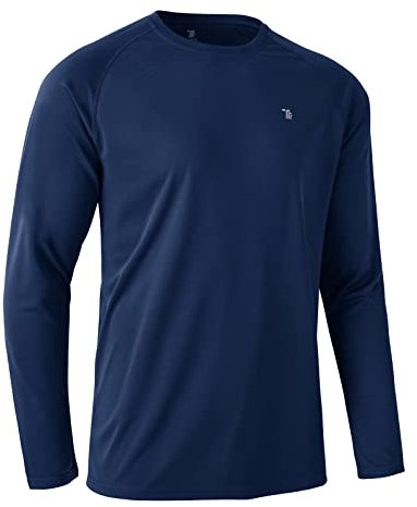 Rdruko Mens Quick Dry Long Sleeve Tops Breathable Running Sport Gym T Shirts UV Sun Protection Hiking Fishing Shirt Navy Blue XL