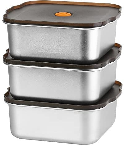 Misichao Stainless Steel Food Storage Containers with Lids - 1100 ML Leak-Proof, Stackable & Airtight Freezer Containers BPA-Free Reusable Meal Prep Container Metal Bento Lunch Box 3 Count