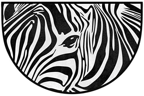 White Black Zebra Print Half Round Door Mat Indoor Entrance,Animal Skin Pattern Non Slip Absorbent Doormats,36x24 Inch Wear Resistant Semi Circle Floor Mats Area Rugs for Kitchen Patio Home Decor