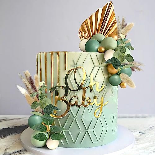 JeVenis GRÜN Oh Baby Cake Topper Oh Baby Kuchen Topper Babyparty Tortendeko Junge für BabyShower Gender Reveal Partydeko