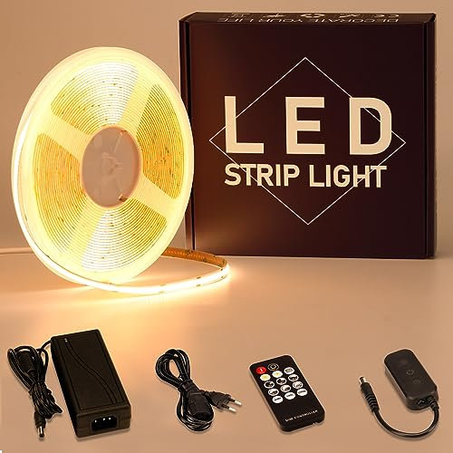 GOMING 24V 10M COB LED Strip Set Warmweiss 3000K Dimmbar mit Dimmer 24V 3A 72W Netzteile LED Streifen 312LED/M LED Band Selbstklebend CRI 93+ Nicht Wasserdicht IP20 Lichtband für Heim Küche Deko
