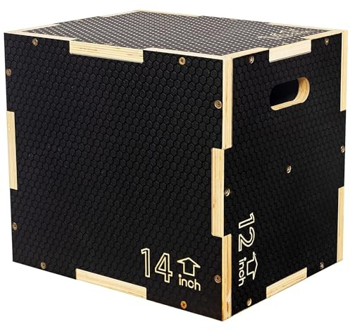 Fitvids 16 x 14 x 12 Non-Slip Wooden Plyo Box Jump Exercise Platform, Plyometric Workout Equipment for Home Gym, Training Step Box, Black