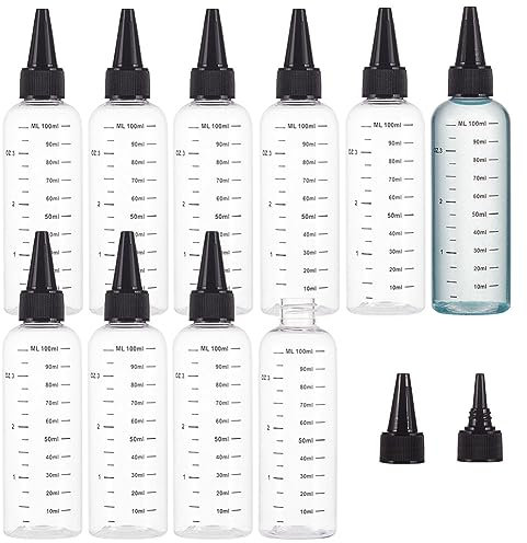 BENECREAT 10 Pcs 100ml Flacons à Presser en Plastique avec Échelle PET Transparent Noir Twist Capuchon Bouteilles Graduées Squeeze Dispensing Bottles pour Encre Liquide, Huiles, Gels, Colle