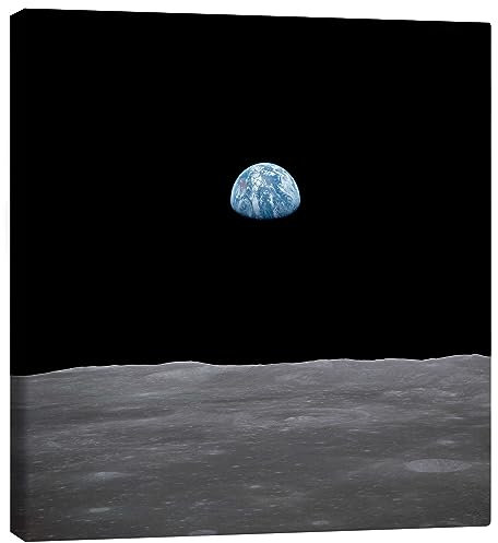 Posterlounge Apollo 11 Aufgang der Erde über dem Mond, Juli 1969 Leinwandbild von NASA 60 x 60 cm Schwarz Wandbilder Wanddeko