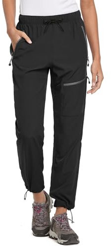 baleaf Damen Outdoorhose Wanderhose Wasserdicht Schnelltrocknend Leicht Trekkinghose Capris UV Schutz UPF 50 Funktionshose mit Reißverschlusstasche Petite Version Schwarz XL