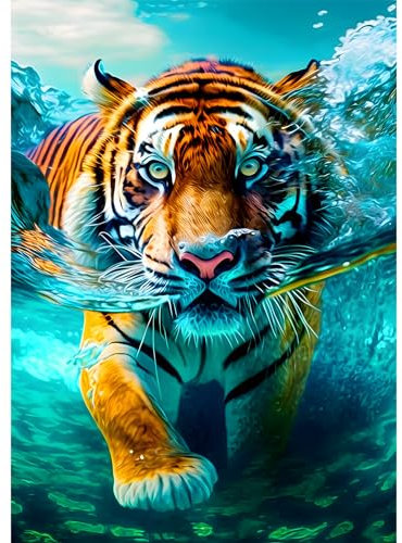 DAERLE 5D Diamond Painting Tiger Unterwasser, Diamant Painting Bilder Tier, Diamond Art Erwachsene Full DIY Diamant Kunst Malerei Stickerei Set Kreuzstich für Home Wand Dekor 30x40cm