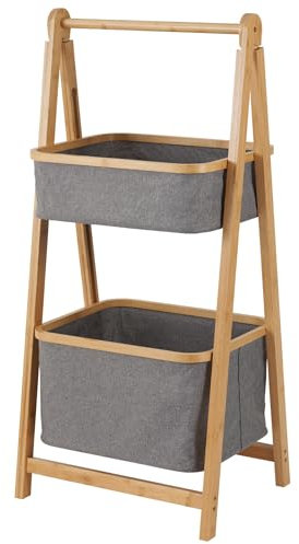 Showedrape Cotswold Ladder Storage Baskets Organiser, 2 Tier Ladder Shelving For Laundry, Foldable Frame For Easy To Store, Storage For Bathroom Accessories & Toys 99cm (H) x 44cm (W) x 33cm (D)