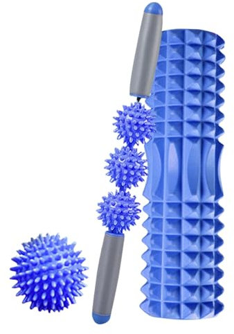 Pacchetto Rullo, Palla e Barra Massaggiante. Rullo in Schiuma per Terapia Muscolare, Massaggio, Pilates, Yoga. Rullo in Schiuma Fitness. Cilindro in Schiuma per Alleviare il Dolore e Allenarsi 45 cm