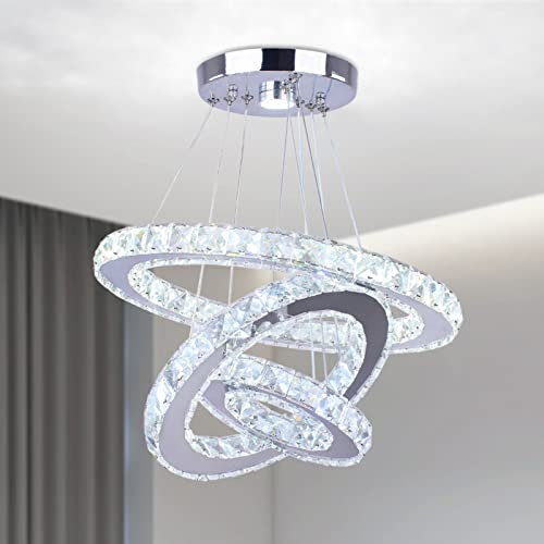Cainjiazh Deckenleuchte Kristall Kronleuchter LED Deckenlampe Beleuchtung Dimmbar Modern Leuchter Wohnzimmerlampe Schlafzimmerlampe Lampe 3-Ringe Einstellbare Pendelleuchte Kronleuchter für Küche
