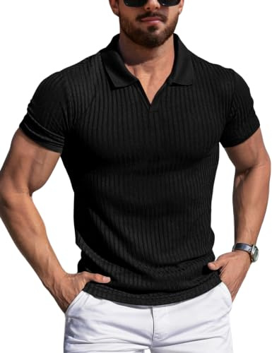 AIYINO Mens Polo Shirts Soft Knit Athletic Workout Daily Tops Black L