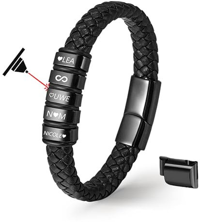 UNIQAL | Personaliesiertes Lederarmband mit Gravur SHAPE Herren Damen | Leather Bracelet mens | Magnetverschluss | handgemacht in Germany (Schwarz Family, 19.00, Zentimeter)