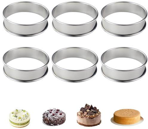 6 Stück Tortenring Dessertringe Backringe Kuchenring Crumpets Ringe Rund Edelstahl Silber für Kochen und Backen (8 x 2,5 cm)
