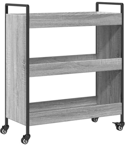 vidaXL Küchenwagen, Servierwagen mit viel Stauraum, Rollwagen Trolley für Küche Bar, Gemüsewagen Mehrzweckwagen Küchentrolley, Grau Sonoma Holzwerkstoff