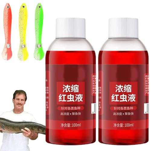 NNBWLMAEE Red 40 Fishing Liquid, Red Ink Fishing, Professional Use Red Worm Scent Fish Attractants for Baits, 100g Strong Fish Attractant High Concentrated Red Worm Liquid Bait (2Pcs)