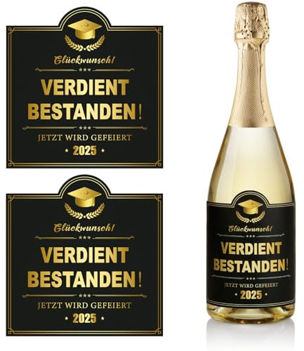 2 Stück Verdient bestanden Flaschenetikett 9,8x9,8cm Flaschenetiketten Weinflaschen Aufkleber selbstklebend Etikett Geschenke für Abschluss Abi Führerschein Studium Abitur Bachelor Graduation
