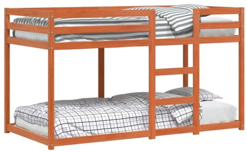 Homgoday Etagenbett Hochbett Holzbett Bett Stockbett Bettgestell Doppelstockbett Schlafzimmerbett Jugendbett mit mit Rausfallschutz und Lattenrost Wachsbraun 90x190 cm Massivholz Kiefer