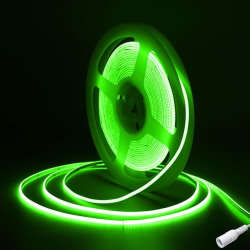 COB LED Streifen 5m,Fosingut DC12V Grün LED Strip,480 LEDs/M CRI90+ Hohe Helligkeit Flexibel LED Band Lichtleiste Selbstklebend,2.7mm Stripes LED Bar,Kanal,Küche,TV,Auto,Heim Decor(Nur Strip)
