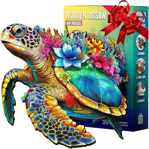 ESC WELT Holzpuzzle Schildkröte 200 Teile - Anspruchsvolles Denkspiel für Kinder & Erwachsene - Umweltfreundliches & Unterhaltsames Lernspielzeug - Herausforderndes Spiel - Denkspiel aus Holz