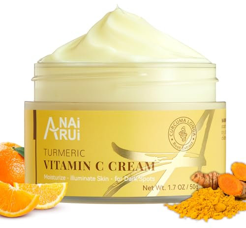 ANAiRUi Kurkuma Vitamin C Gesichtscreme, feuchtigkeitsspendende Kollagen Gesichtscreme, Kurkuma Vit C Gesichtscreme gegen dunkle Flecken, Falten, Anti-Aging, gleichmäßiger Hautfarbe 50g