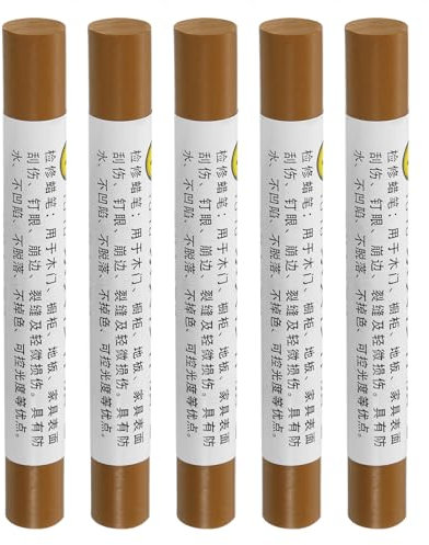 QUARKZMAN Möbelreparaturstifte, 5 Stück - Holzwachsfüllstift, Möbelmarker zum Auffrischen - für Kratzer Löcher Tische Schreibtische Holzböden Abdeckungen, Retro Eichenbraun.