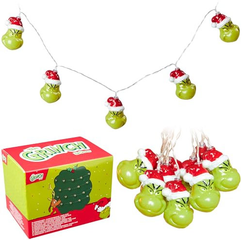 The Grinch Guirnalda Luces Interior, Luces LED Decorativas a Pilas 1.7m para Habitacion Partido Ventana Navidad (Verde 3D)