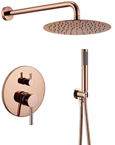 Duschsystem Roségold, komplette Duscharmaturen-Sets, 10-Zoll-Edelstahl-Regenduschkopf und Handbrause-Set, Duschmischer-Set, Ventil im Lieferumfang enthalten