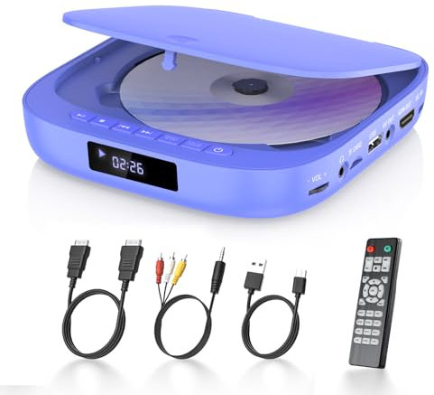 Desobry Mini DVD Player for TV 1080P Region Free With HDMI/RCA Cable, Remote Control, USB/TF Card Input, Last Memory