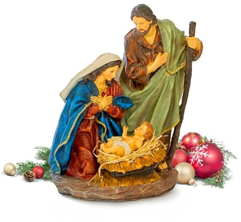 Avilia Figuras de Natividad de Resina Resistente 24,5 x 29,5 cm – Personajes belén artesanales con Sagrada Familia Ideal para adornar tu Belén o Cabaña de Navidad – Excelente también como Idea Regalo