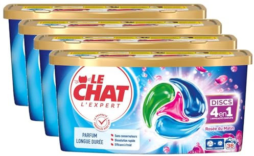 LE CHAT L'Expert - Discs 4en1 Parfum Rosée du matin - Lot de 4 boîtes de 38 capsules (152 capsules)