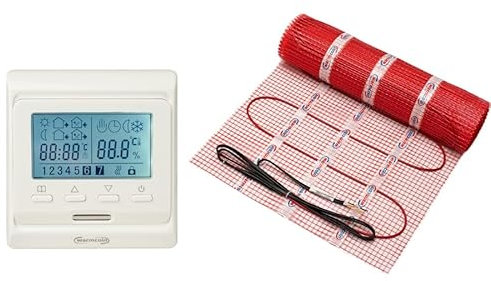 Warmcoin elektrische Fußbodenheizung Set 3 m² 160 W/m² – Thermostat W51 Weiß mit verbessertem Sensor – Heizmatte für Laminat, Vinyl, Fliesen – Fußbodenheizung Komplettset