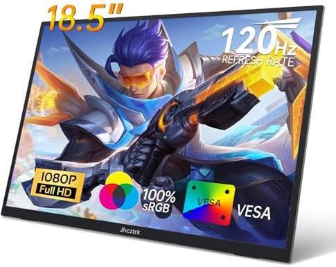 Jhcztrk Portable Monitor 18.5 Inch 120Hz FHD 1080P HDMI USB-C, 100% sRGB, HDR Gaming Monitor Built-in Speakers Kickstand and VESA Travel Second Monitor for Laptop Mac PC Xbox PS4/5