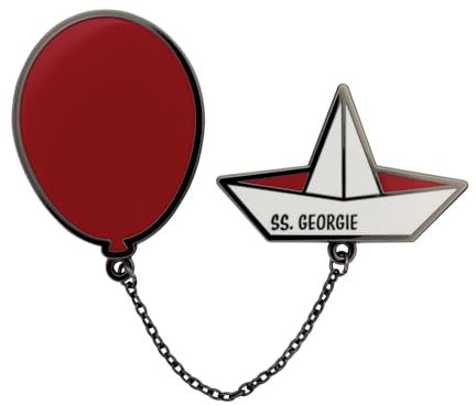 Pennywise Pin Badge Set – IT Horror Movie Collectible (Set of 2) with Connecting Chain – Red Limited Edition Enamel Pins for Fans & Collectors