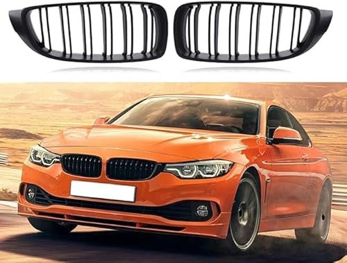 KAZONS Auto Kühlergrill für BMW 4er F32 F33 F36 F80 F82 2013-2017, Grill Schwarz Glänzend Doppel-Lamellen Grill Front Doppel Rippen Grill Kühlergrill Links Rech