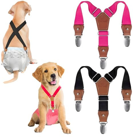 Bogoro 2 pezzi Bretelle per Pannolini per Cani,Bretelle per Cani per Pannolini,Bretelle per Cuccioli per Pannolini per Cani,Bretelle per Pannolini e Fasce per Cani per Animali Domestici (nero-rosa)