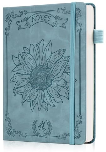 Ovesmusl Sunflower Mädchen-Tagebuch, Leder-Tagebücher für Frauen, Schreiben, 100 g/m², Tagebuch, Geschenk für Mädchen im Alter von 8–12 Jahren, Blumen-Tagebuch mit herzförmigem Schatten, keine Tinte,