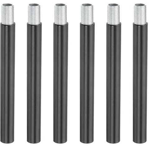 PATIKIL Gewindestange, 6 Sets 4 M10 x 1mm Feingewinde Lampenrohr mit Lampenrohrnippeln für Pendelleuchteninselbeleuchtung Kronleuchterstiele, Schwarz