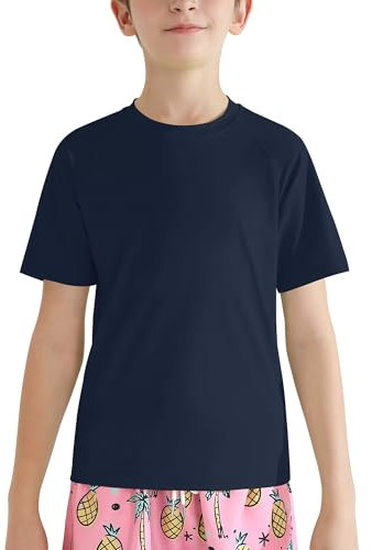 Valcatch Boy's Girls UPF 50+ Rash Guard Swim Shirts Kids Teens Quick Dry Athletic Short Sleeve T Shirt UV Fishing Surfing Water Beach Tops Running Workout Gym Active Tee Shirt Navy Blue