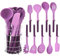 Justup Lot de 10 ustensiles de cuisine en silicone violet résistant à la chaleur avec support, ustensiles de cuisine antiadhésifs avec cuillère, spatule, support (violet)