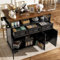 Isla de cocina (118 × 43 – 80 × 98 cm), mueble de cocina con vetas de madera, con ruedas, con espacio de almacenamiento multifuncional, divisores extraíbles, con toallero (negro)