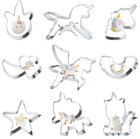 9 Stück Ausstechformen Einhorn Pferde Ausstecher Groß,Regenbogen Wolke Stern Einhornkopf Keksausstecher Set,Edelstahl Plätzchenausstecher,Pony Keksschneider Geschenke für Kinder Geburtstag Torten