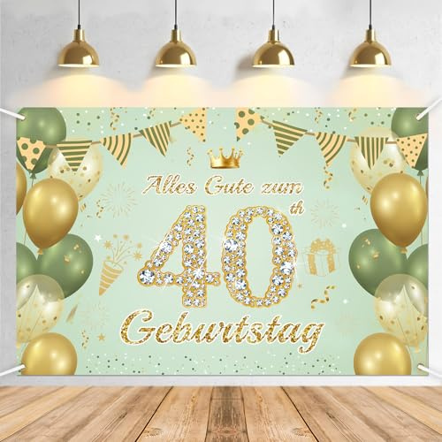 40. Geburtstag Banner Männer Frauen Deko,Große Größe Grünes Gold 40 Geburtstag Party Deko Für Frau und mann 210 * 150 cm