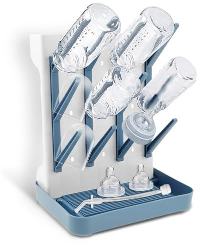 Sesaver Baby Bottle Dryer Rack Plastic Vertical Standing Baby Bottle Holder Space Saving Countertop Standing Dish Holder Holds Up to 12 Bottles for Newborn Feeding Essentials (Blove)