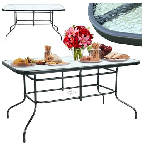 ZOLTA Gartentisch 140 x 80 cm in Glas Terrassentisch Wetterfest Buffettisch Partytisch für Garten Terrasse und Balkon | 4-6 Personen | Outdoor Esstisch Campingtisch | Schwarz