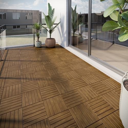 URBNLIVING 9–54 Pcs Acacia Wood Interlocking Deck Tiles for Outdoor Use, 30x30cm Weather-Resistant Square Flooring for Balcony, Garden & Patio, Easy DIY Click Install, Non-Slip, Low Maintenance