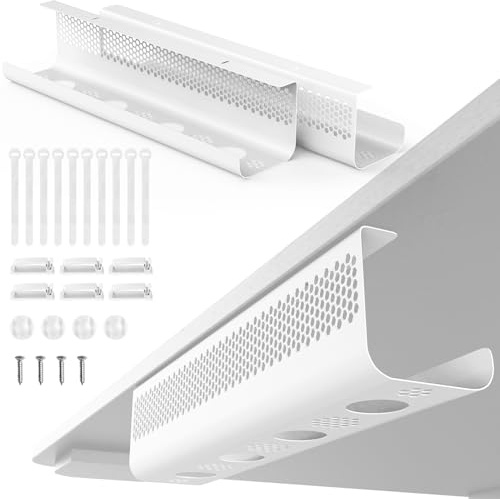 KHAMAL Under Management Cable Tray - 2 Pack Cable Management Under, Cable Tray for Tidy Office and Home Desk（White)